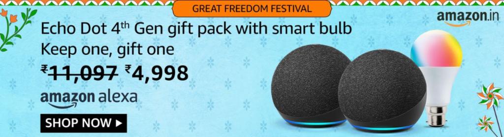 Echo Dot (4th Gen) gift pack + smart bulb combo at just ₹4,998